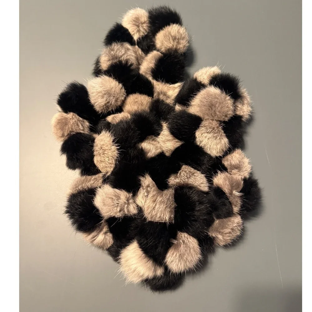 Vintage Y2K Cygnet Genuine Rabbit Fur Pom Pom Scarf Black Brown Tan Wrap